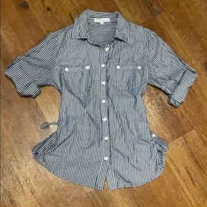 Blue and white stripped button down with tie back